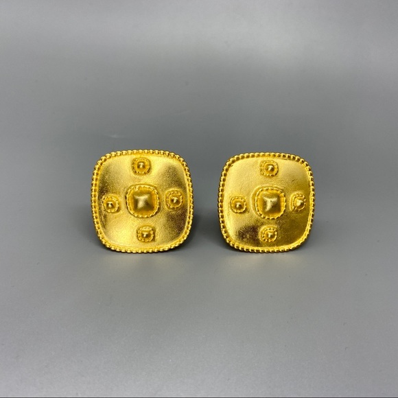 Vintage Byzantine Big & Gold Square Earrings - Picture 12 of 16